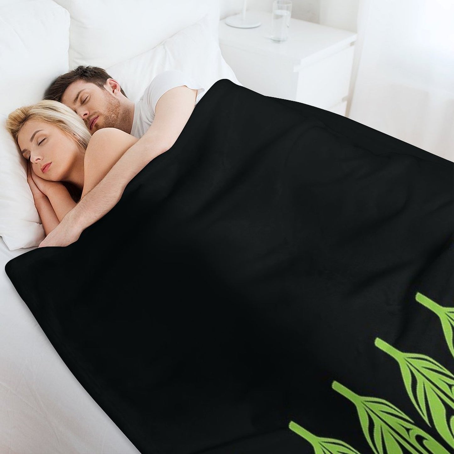 Feathers - Lime Green on Black Throw Blanket