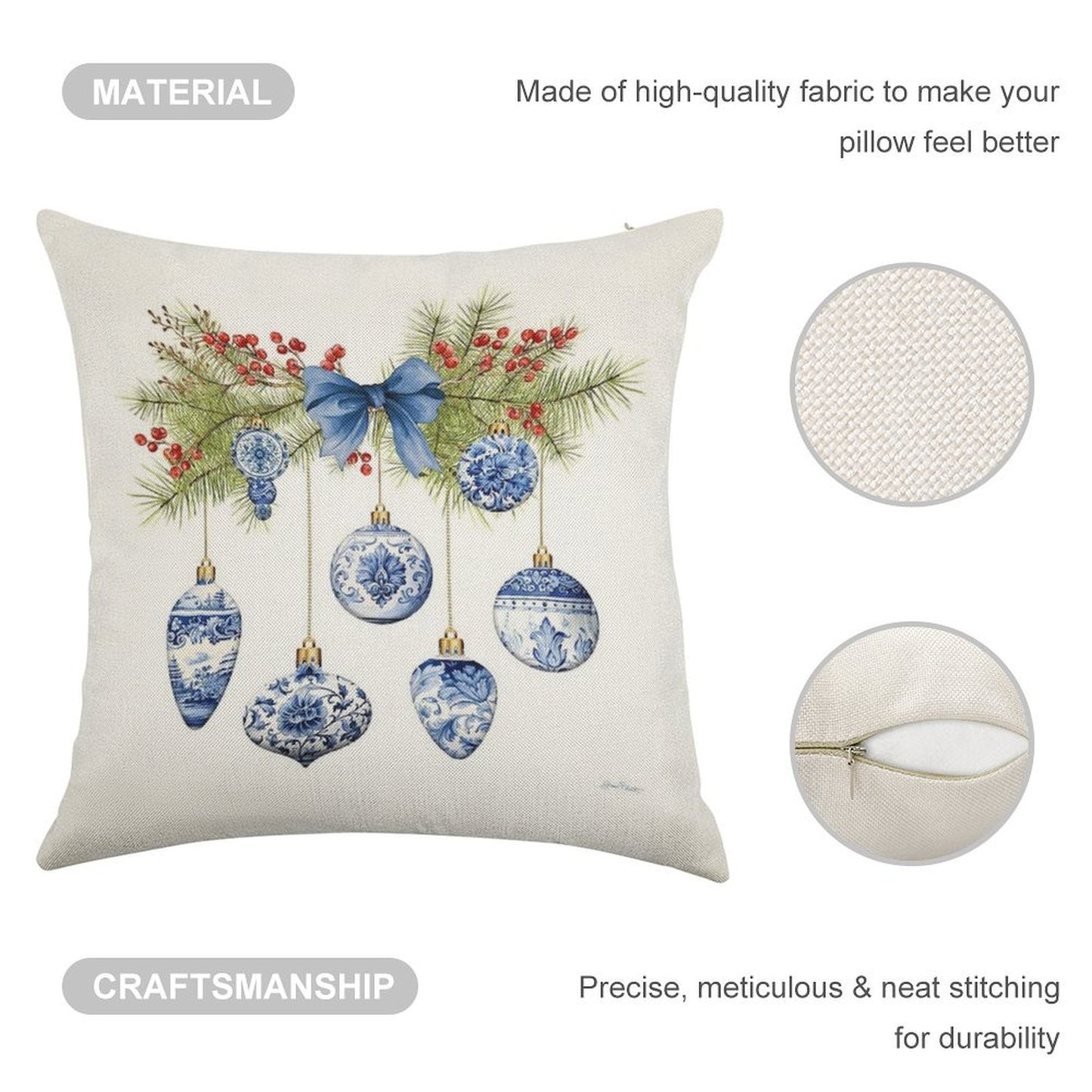 Blue Chinoiserie Christmas A Linen Throw Pillow Cover