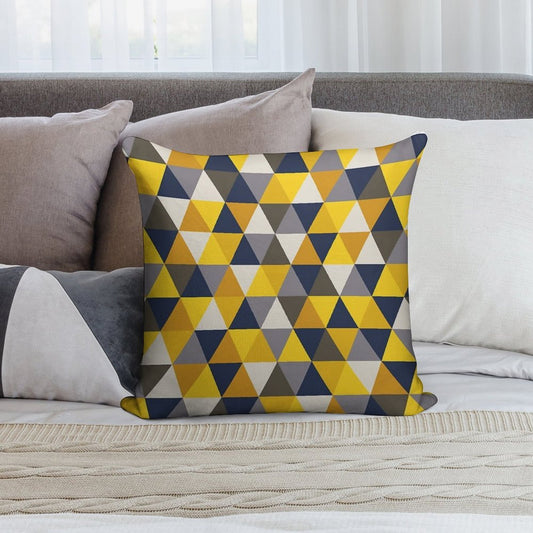 Grey, Blue And Mustard Yellow Geometric Soft Short Plush Fabric Throw Pillow
