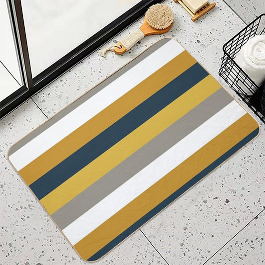 Broad Stripes Pattern in Light And Dark Mustard Yellow, Grey, White, And Navy Blue Bath Mat