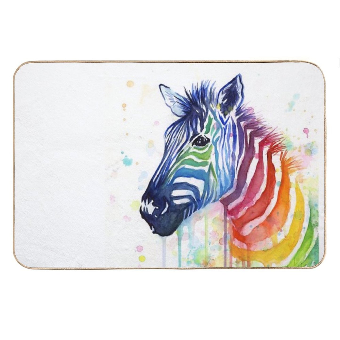 Rainbow Zebra Watercolor Animal Painting Bath Mat