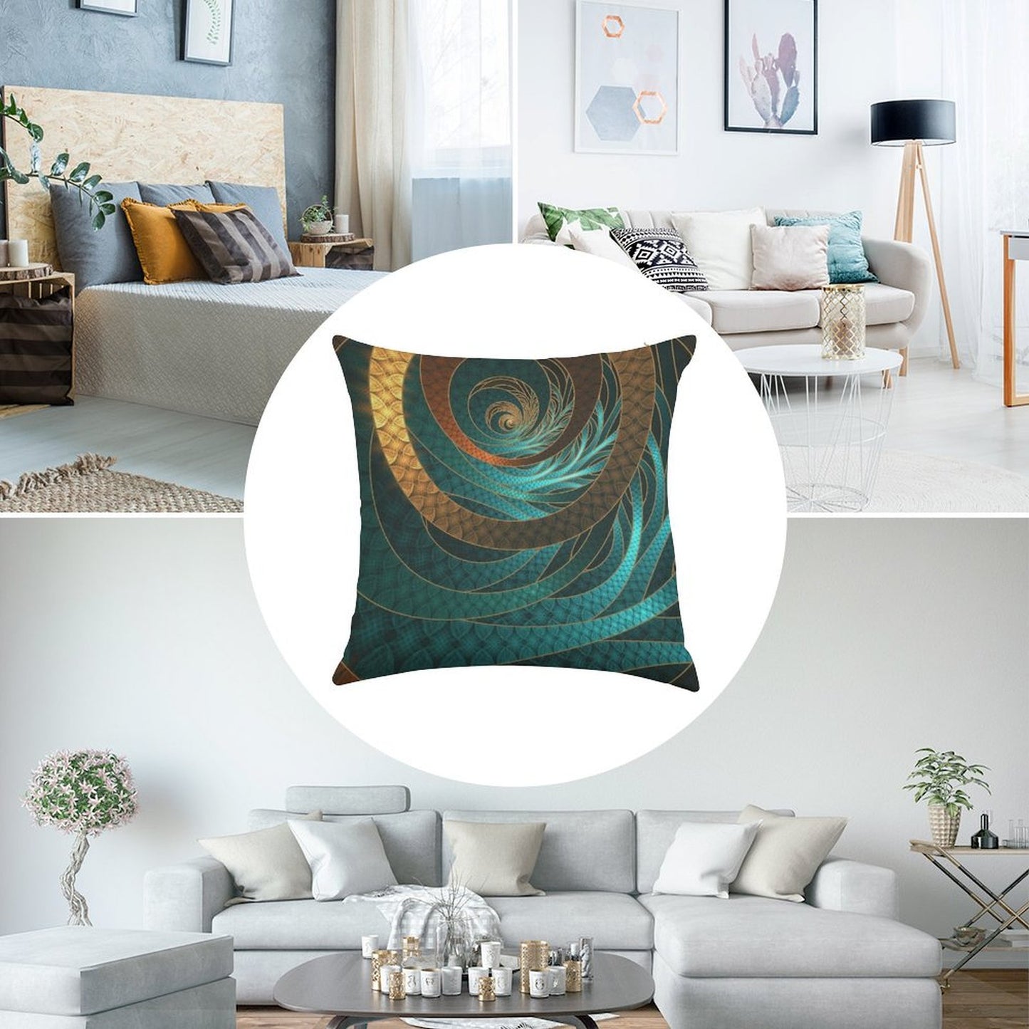 Beautiful Corded Leather Turquoise Fractal Bangles Linen Throw Pillow Cover