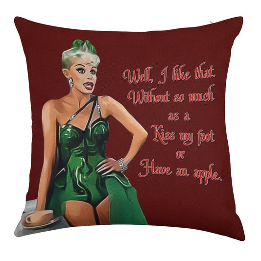White Christmas - Kiss My Foot Or Have An Apple - Red Linen Throw Pillow Cover