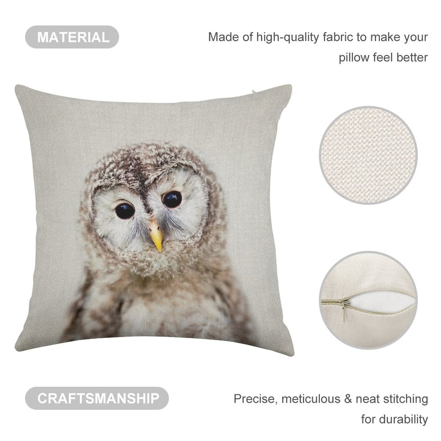 Baby Owl - Colorful Linen Throw Pillow Cover
