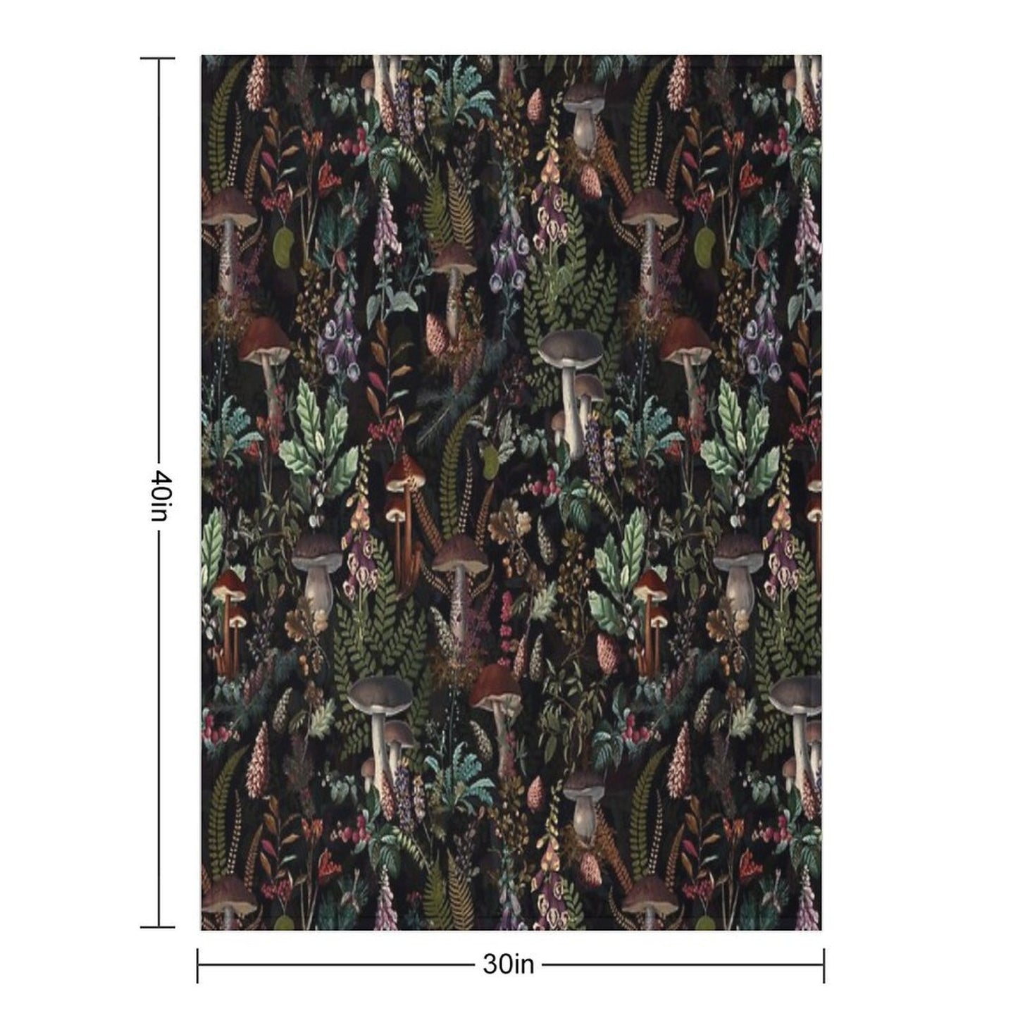 Vintage Mysterious Mushrooms Forest Botanical Botanical Night Garden Pattern NightGarden Throw Blanket