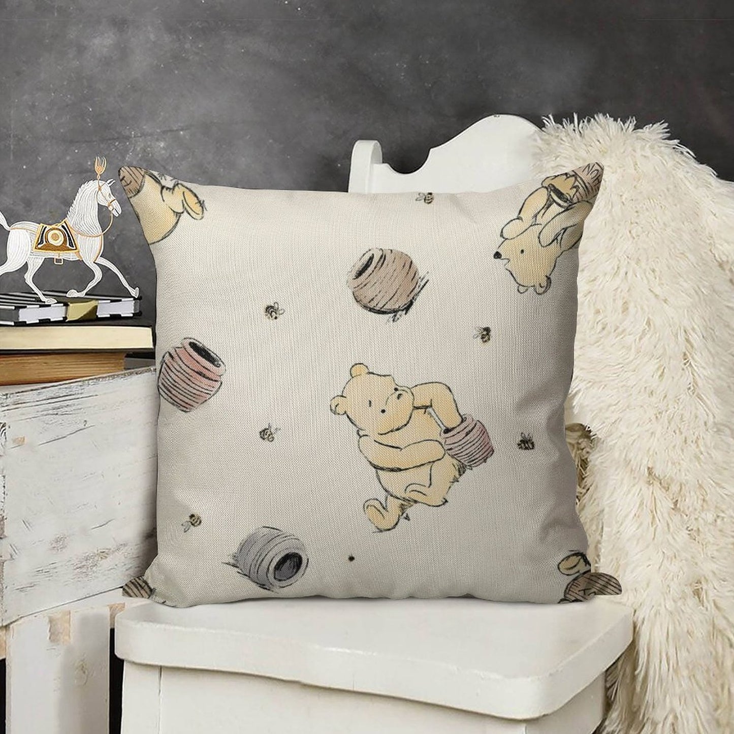 Vintage Pooh Linen Throw Pillow Cover