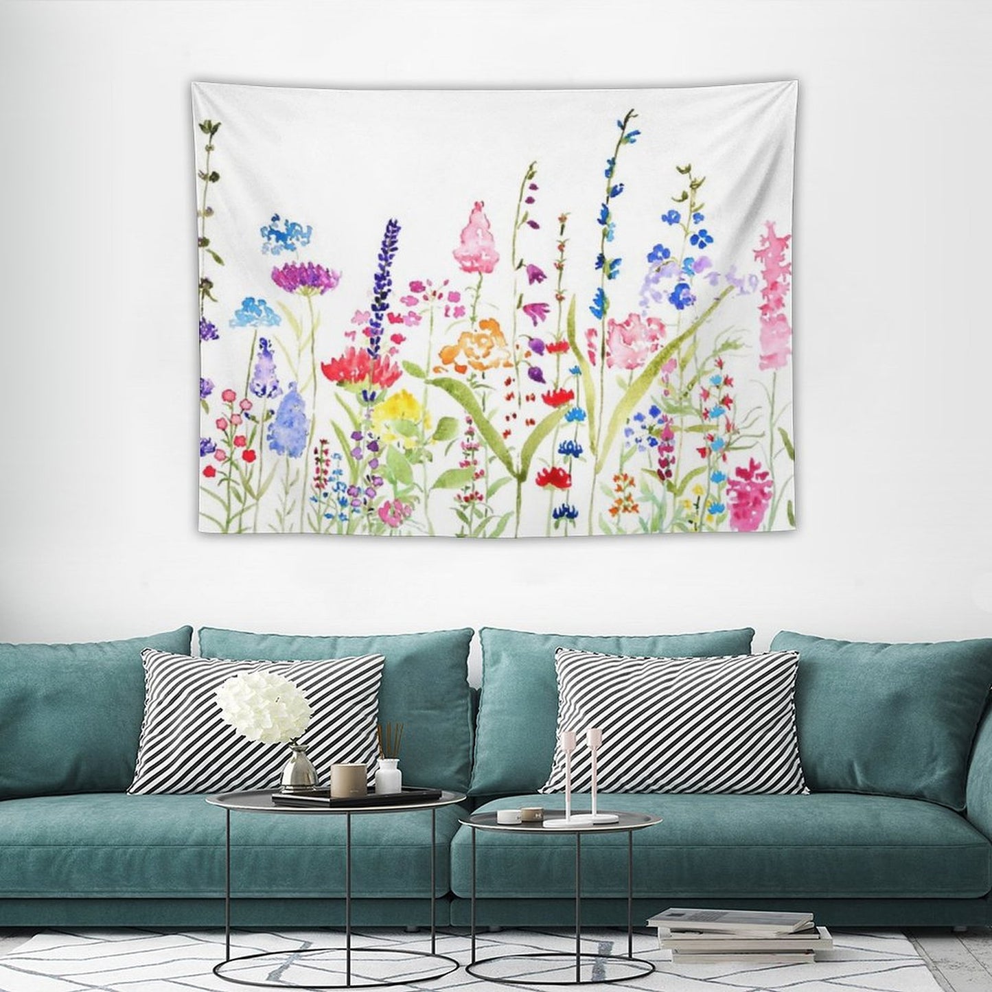 Hand Painted Colorful Wild Flower Field Tapestry