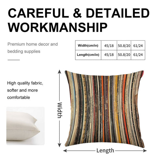 Vinyl Record Collection Photography Linen Throw Pillow Cover
