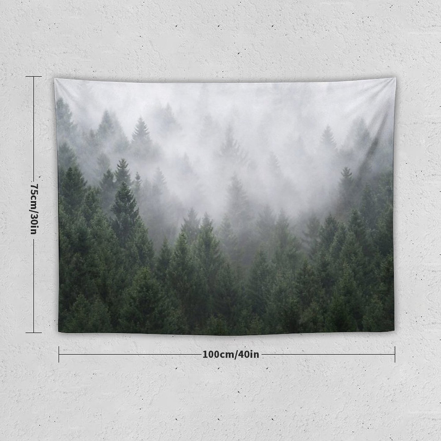 Home Is A Feeling Misty Retro Fall Wilderness Fairytale Evergreen Forest With Trees Covered In Magic Fog Season Tapestry