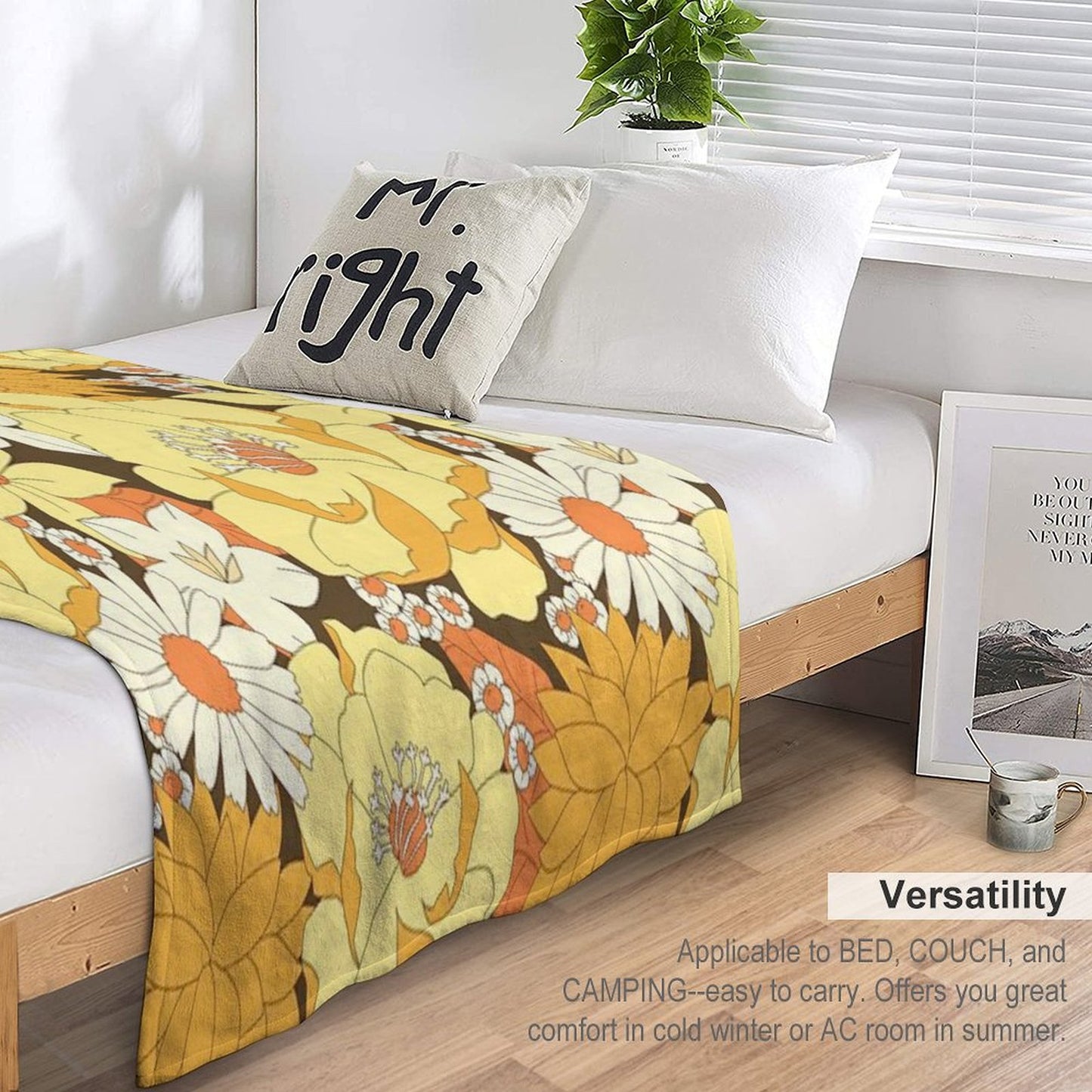 Yellow, Orange And Brown Vintage Floral Pattern Throw Blanket