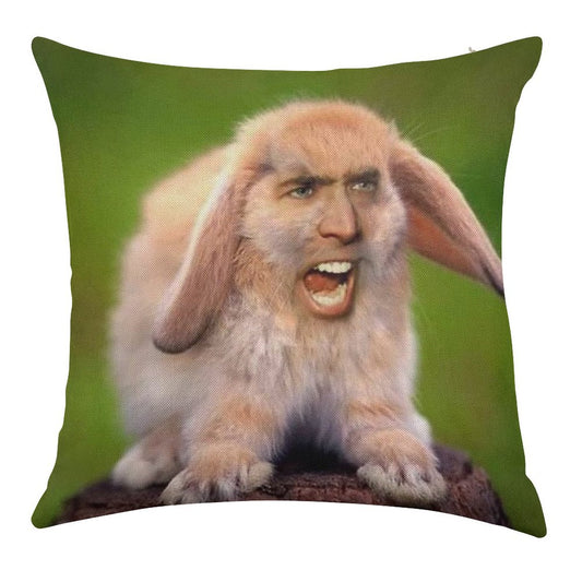 Nicolas Cage Bunny Photoshop Linen Throw Pillow Cover