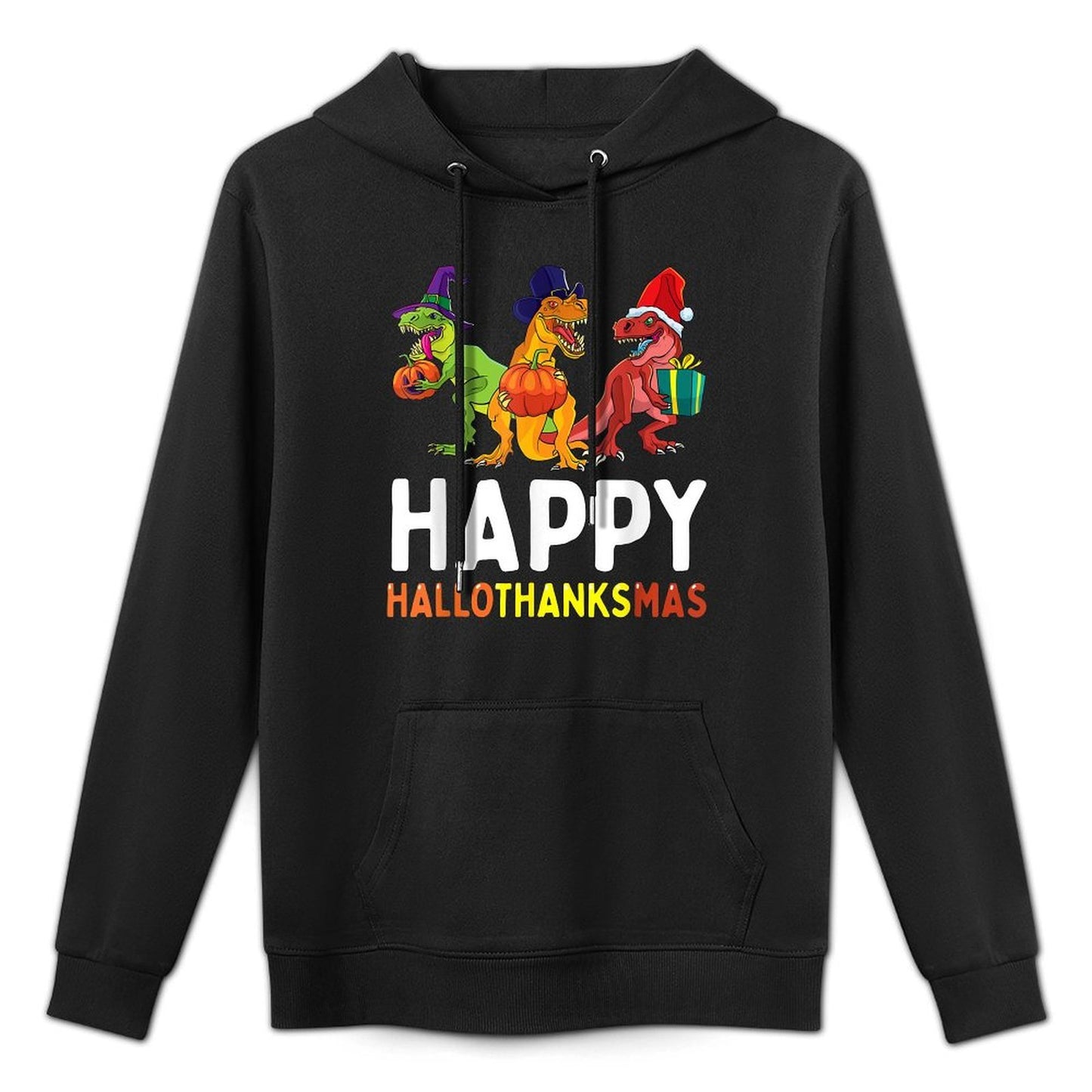 Dinosaur Halloween Thanksgiving Christmas HalloThanksMas Shrink-Resistant Hoodie