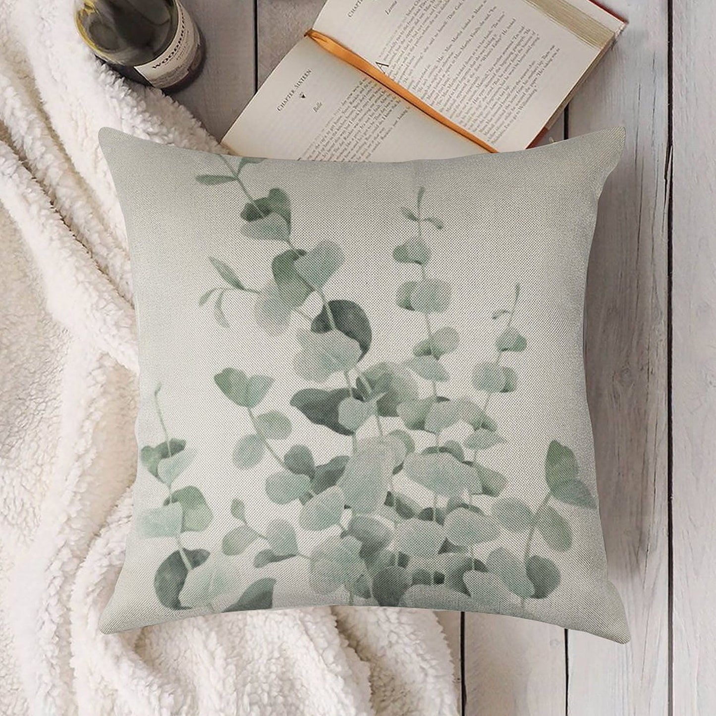 Standing Eucalyptus Leaves Linen Throw Pillow Cover