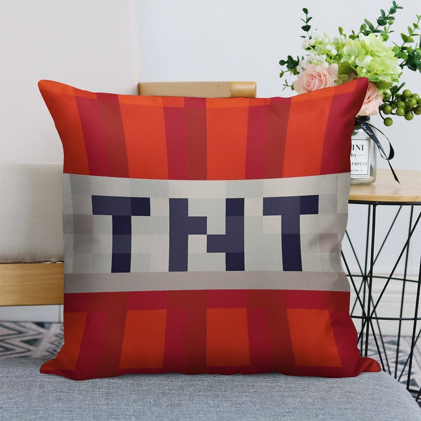 Minecraft TNT Block Linen Throw Pillow Cover