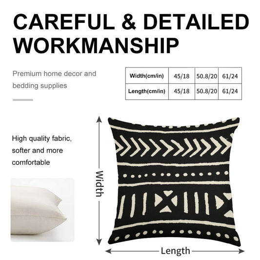 African Mud Cloth Black And White Linen Throw Pillow Cover