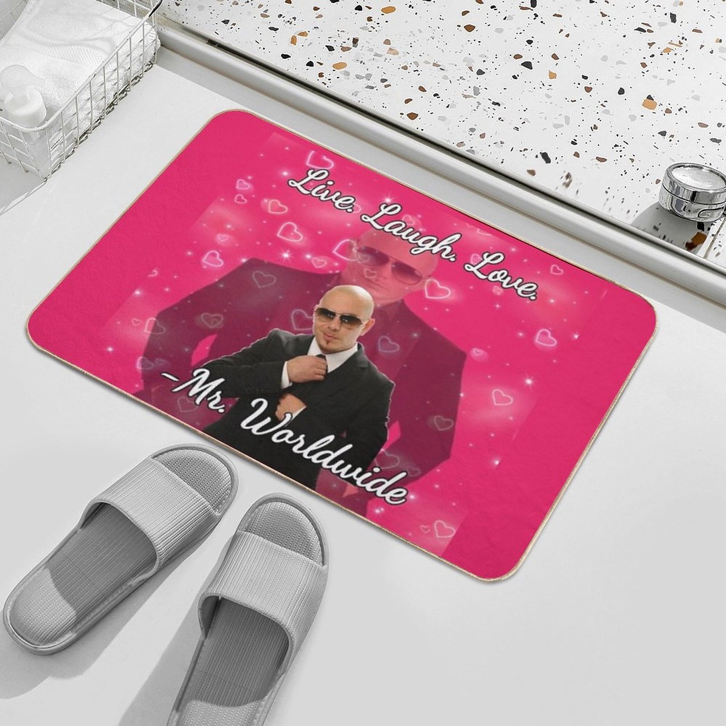 Mr Worldwide Live. Laugh. Love. Bath Mat