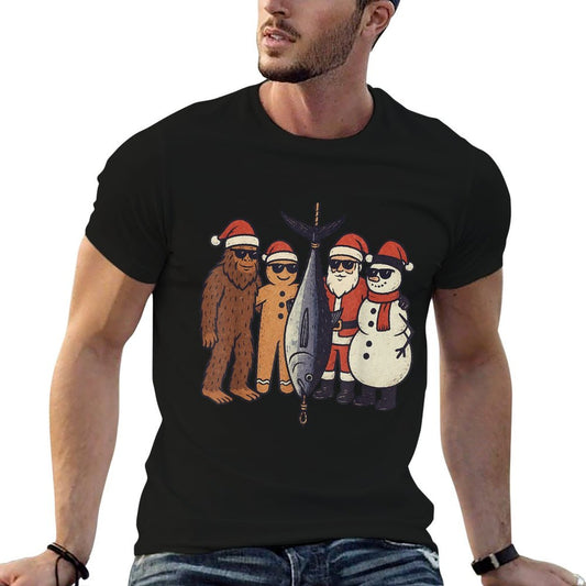 Fishing Christmas Vintage Sasquatch Funny Santa Xmas Trendy Pattern T-Shirt