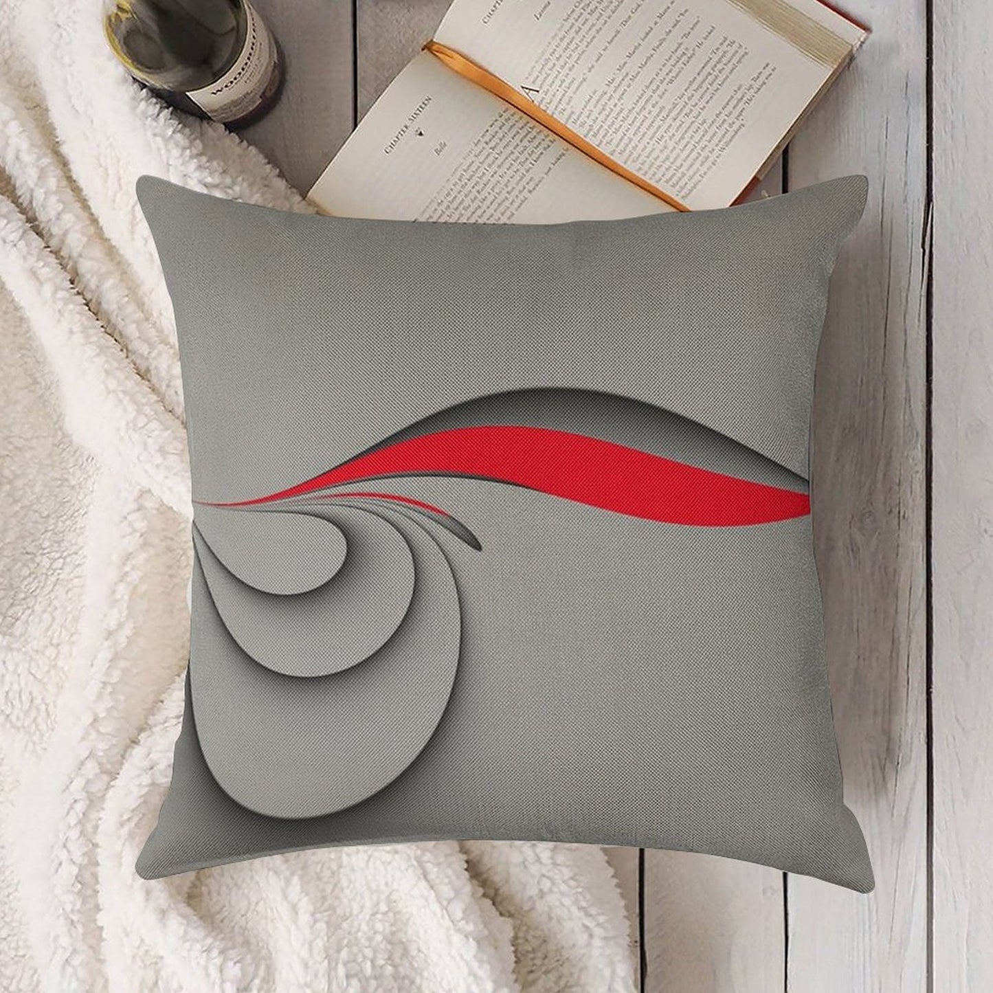 Grey And Red Linen Throw Pillow Cover