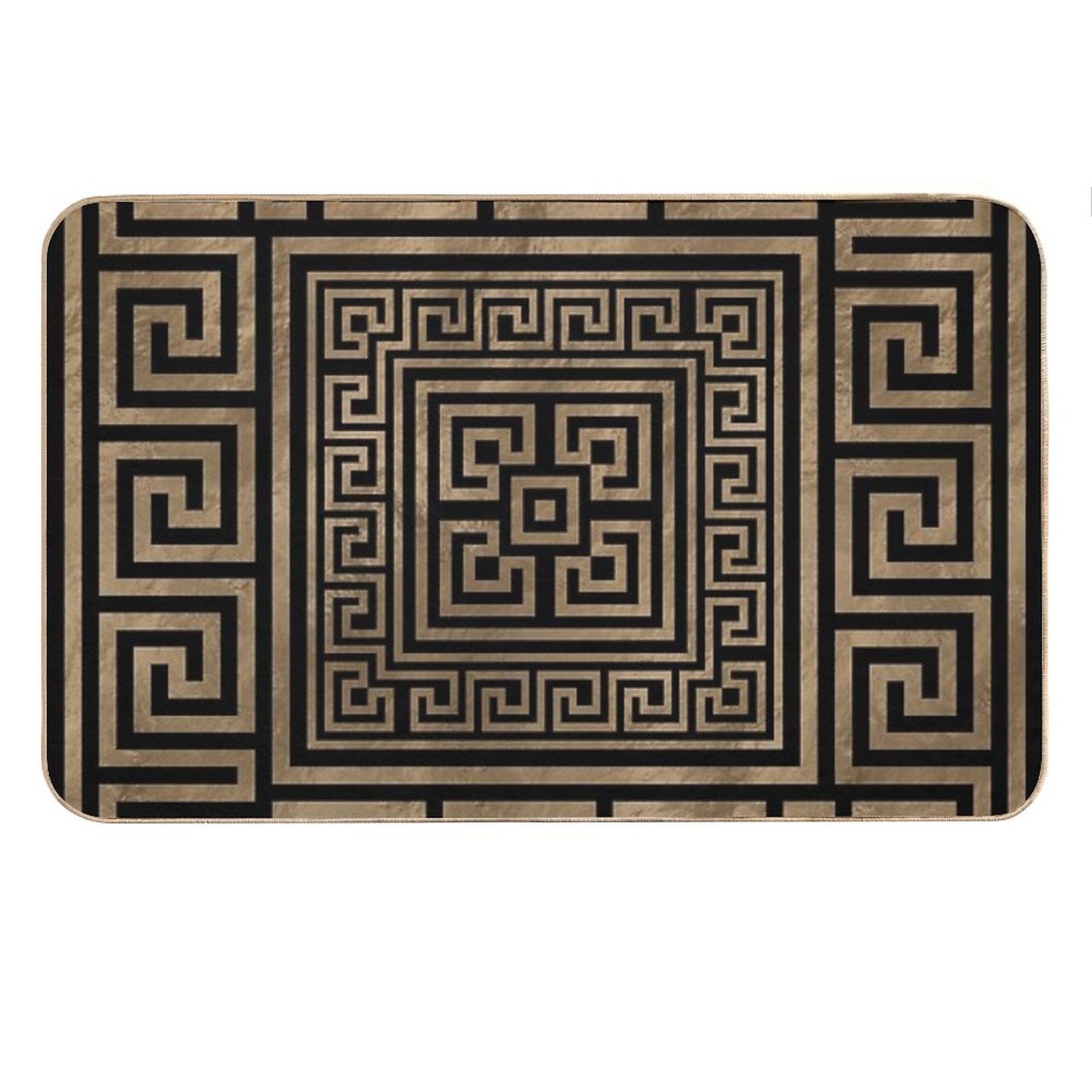 Greek Key Ornament - Greek Meander -Gold on Black Bath Mat