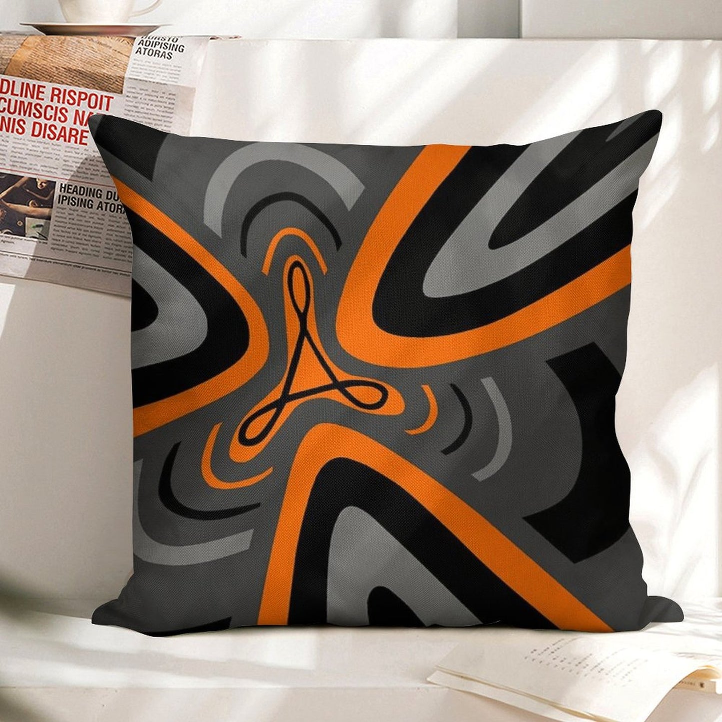 Hail Adobe - Orange, Grey, And Black Linen Throw Pillow Cover