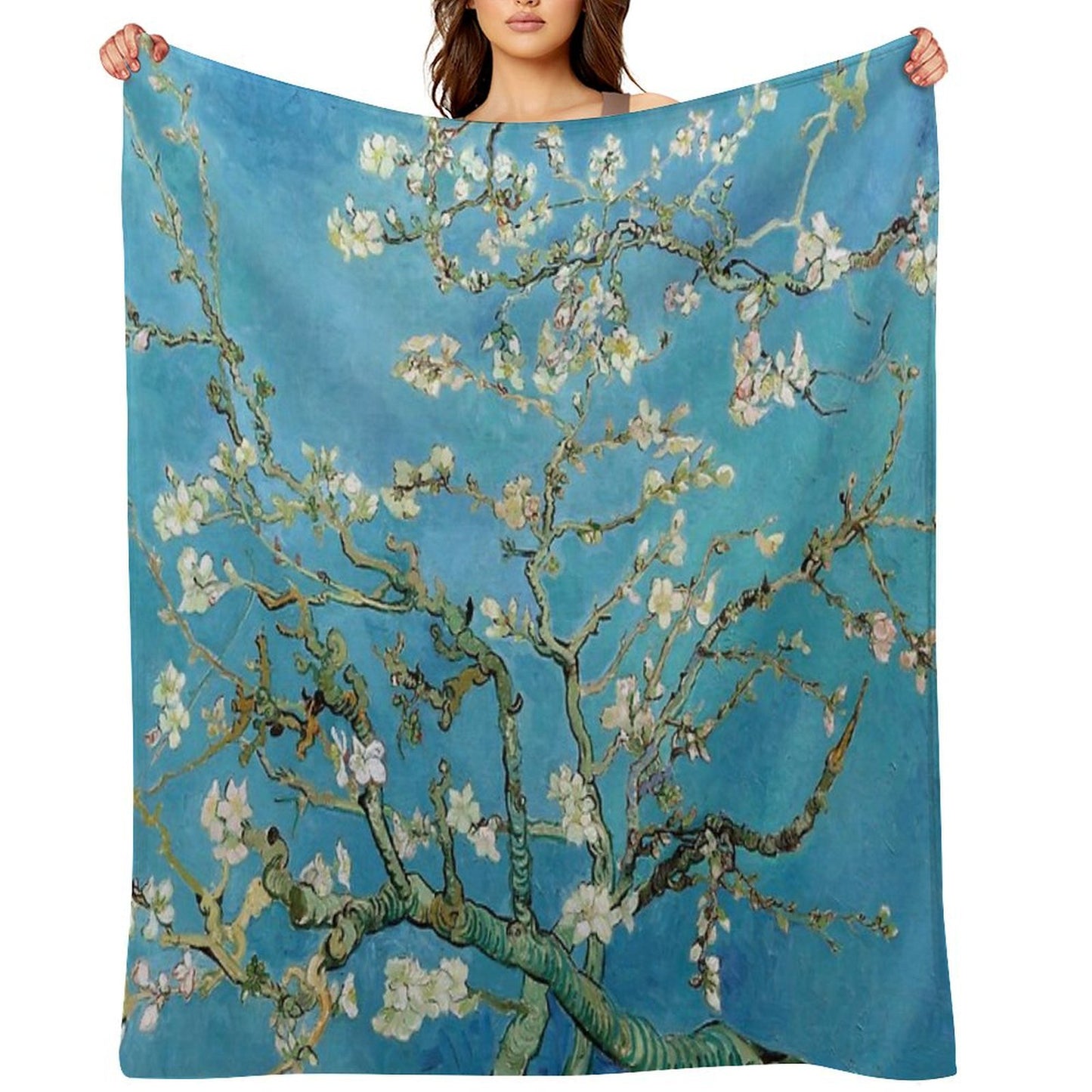1890-Vincent Van Gogh-Almond Blossom-73.5x92 Throw Blanket