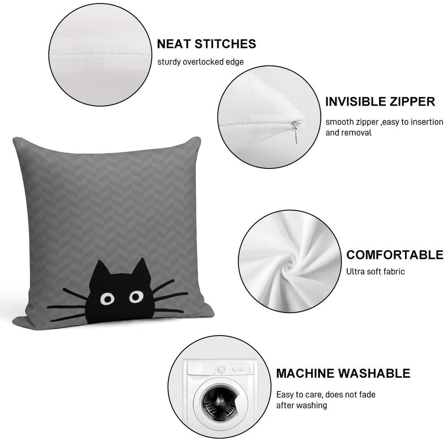 Black Cat Face Soft Gift Ready Throw Pillow