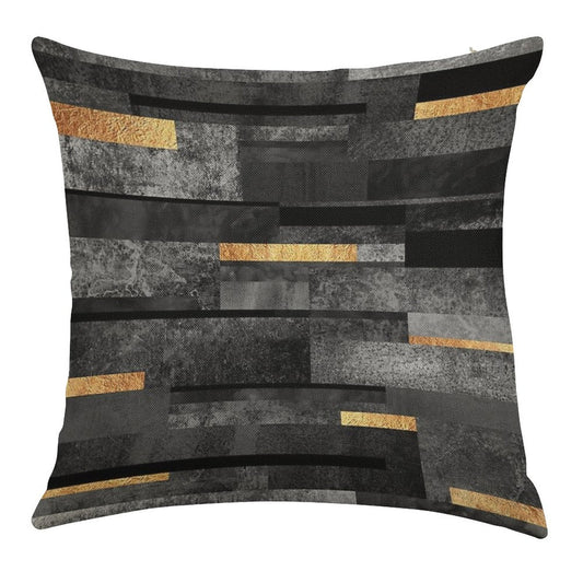 Urban Black & Gold Linen Throw Pillow Cover