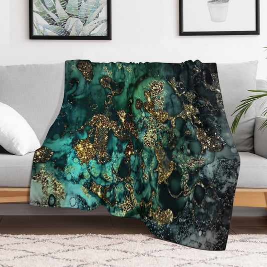 Gold Indigo Faux Malachite Marble Throw Blanket