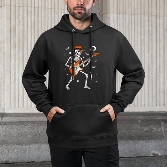 Skeleton Playing Guitar Guitarist Rock Halloween Skeleton Casual Wear Hoodie