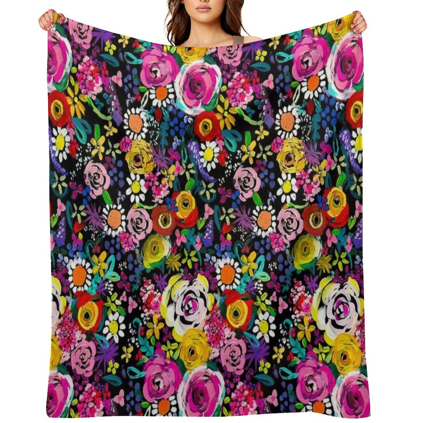 Les Fleurs Vibrant Floral Painting Print Throw Blanket