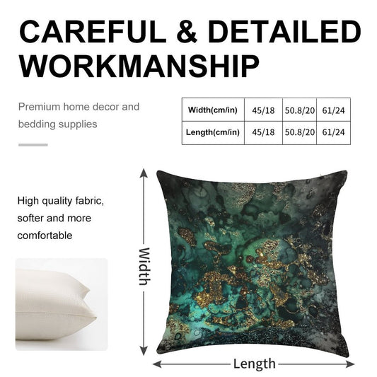 Gold Indigo Faux Malachite Marble Linen Throw Pillow Cover