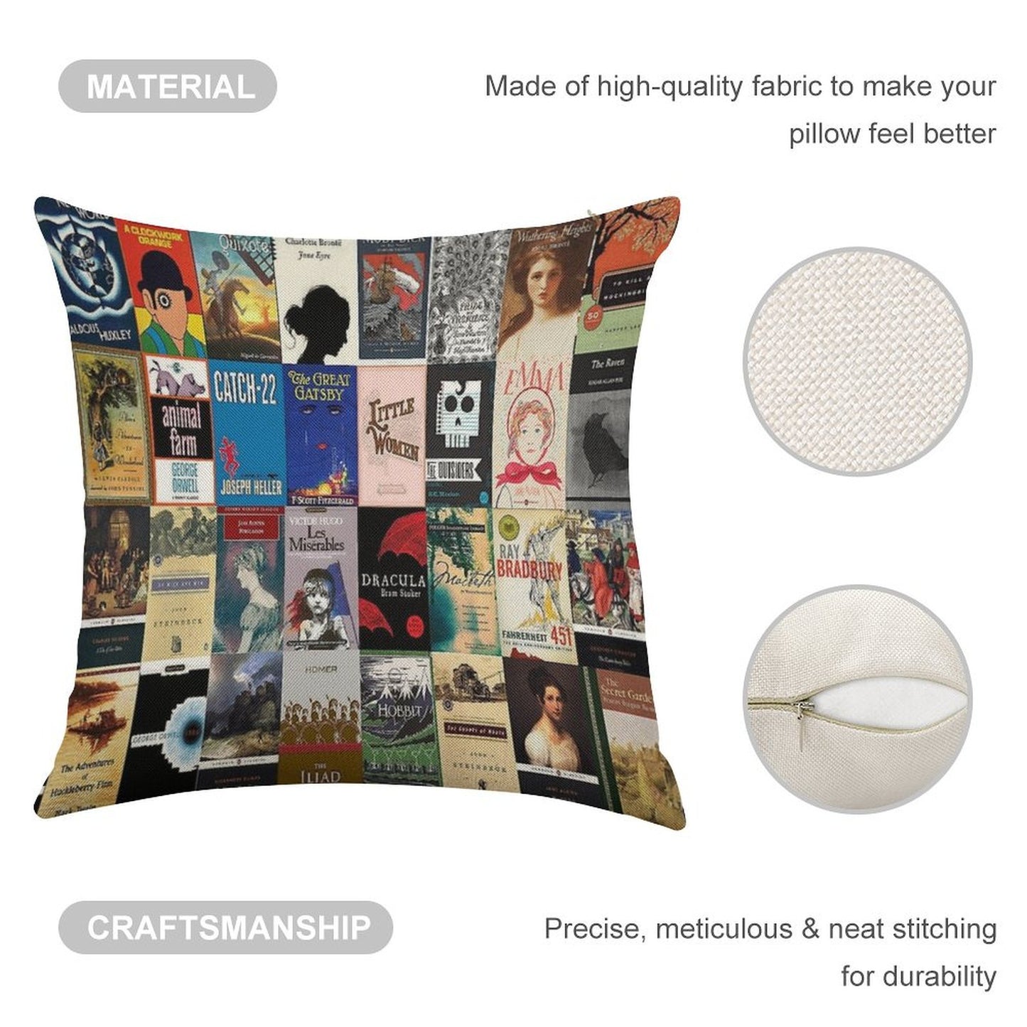 Classic Literature Book Covers Linen Throw Pillow Cover