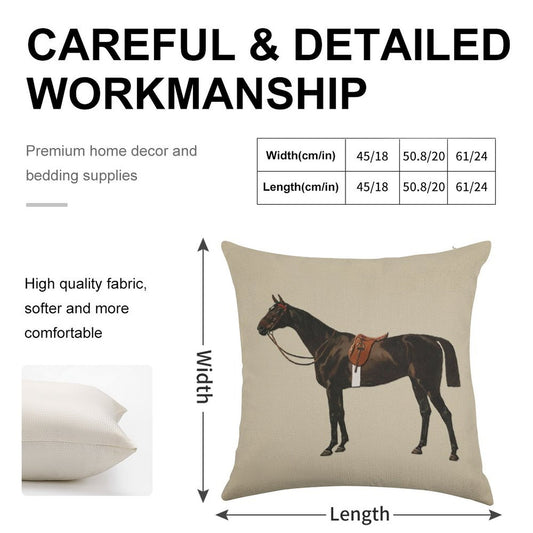 Vintage Equestrian Saddled Riding Horse Linen Throw Pillow Cover