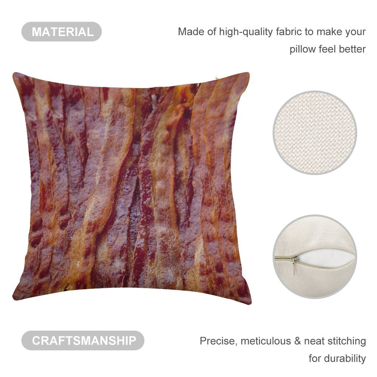 Fried Bacon Linen Throw Pillow Cover