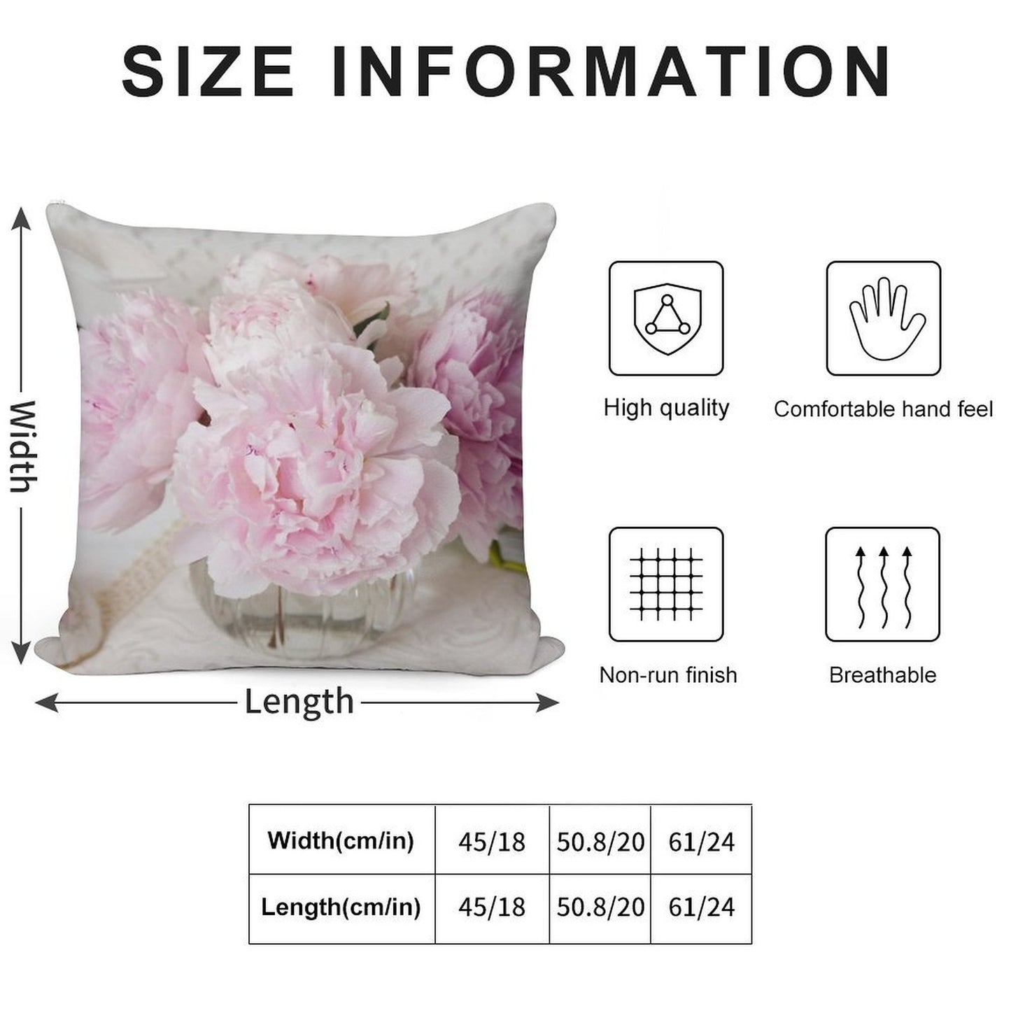 Pink Peonies Soft Hidden Zipper Throw Pillow
