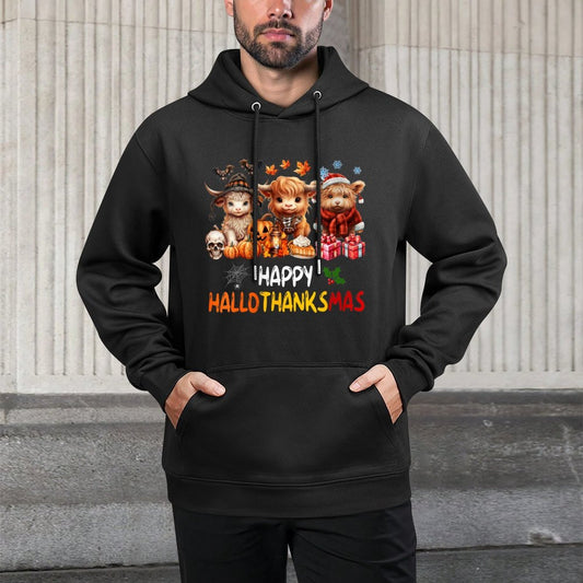 Womens Happy Halloween Thanksgiving Christmas Highland Cow Holiday Shrink-Resistant Hoodie