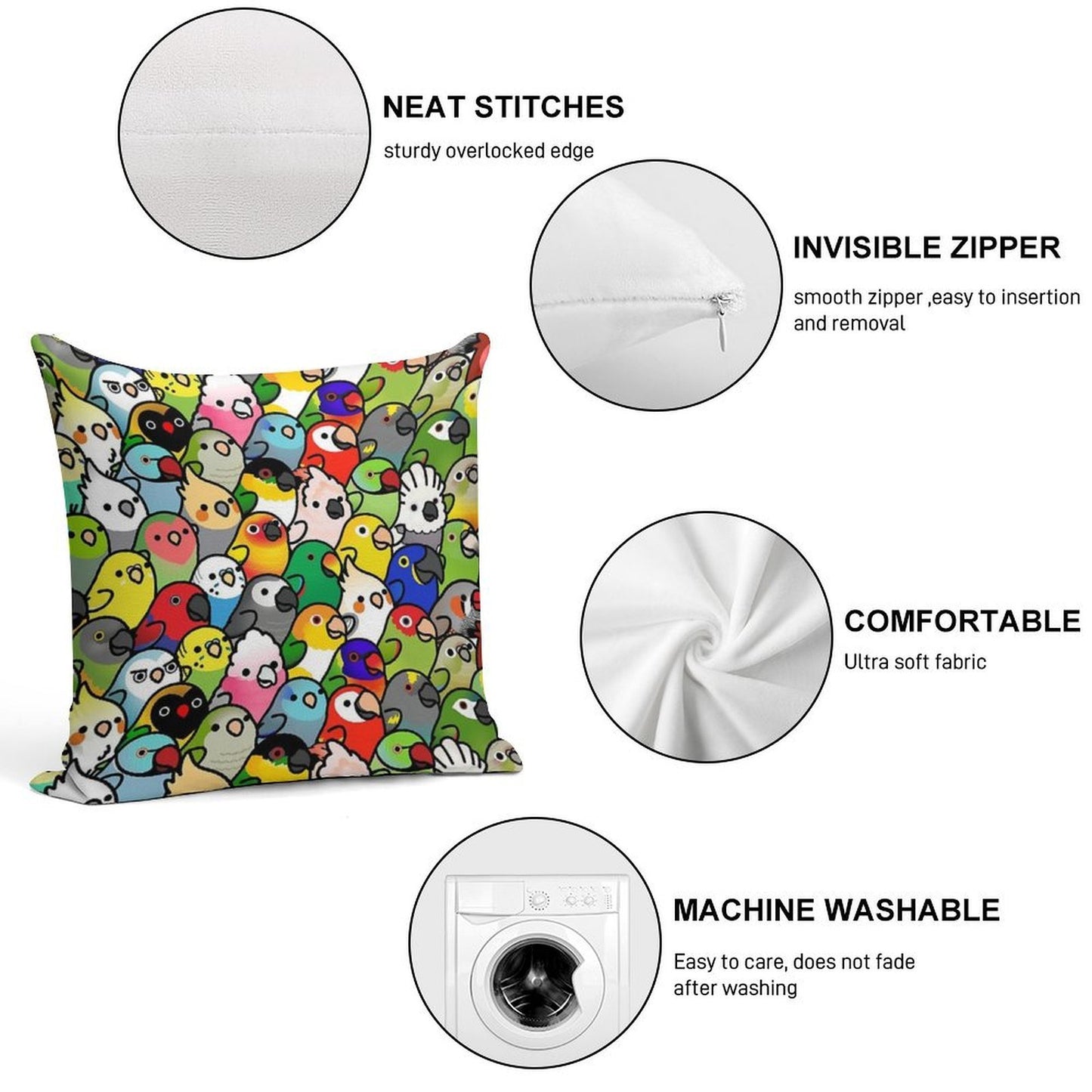 Everybirdy Pattern 2023 Soft Short Plush Fabric Throw Pillow