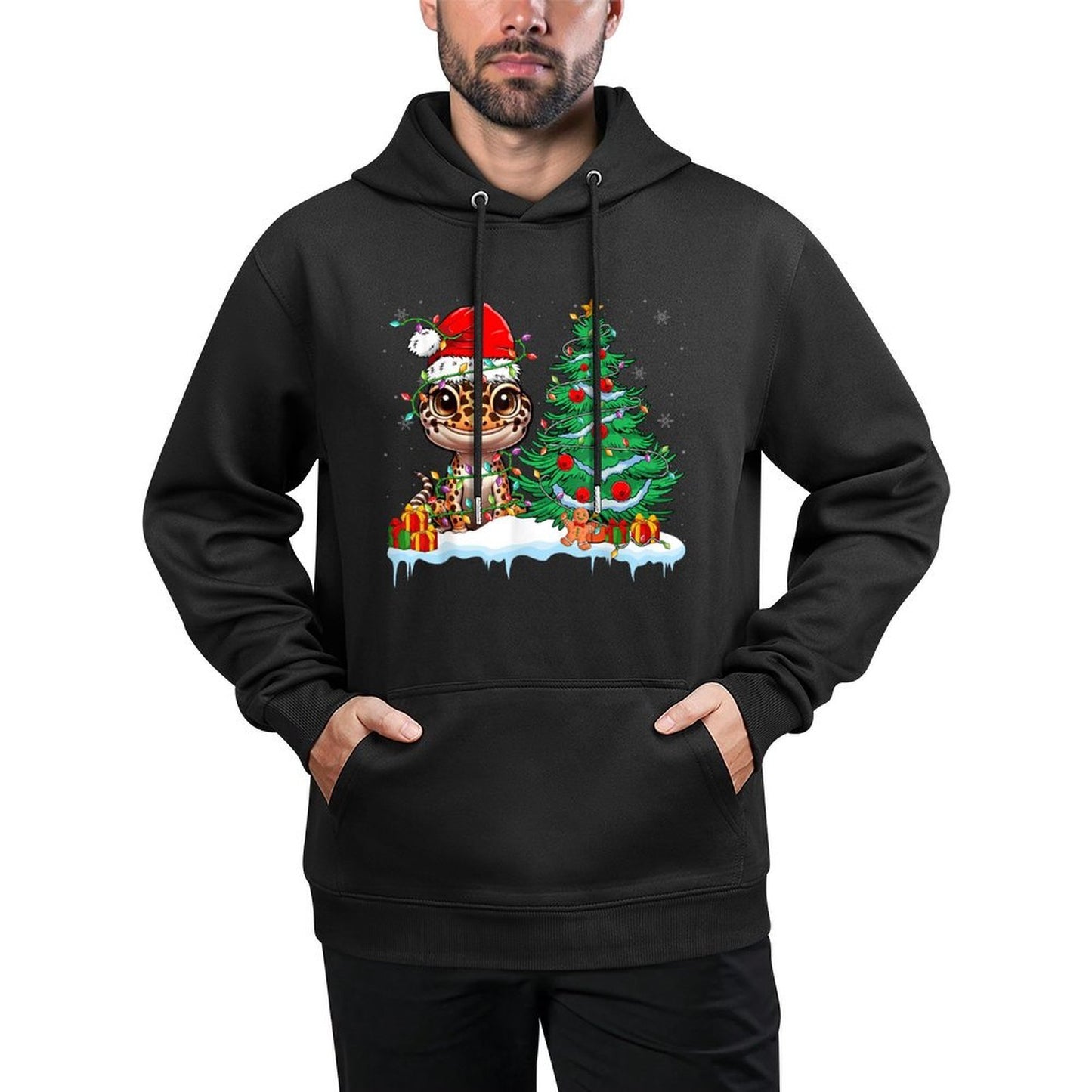 Leopard Gecko - Funny Gecko Wearing Santa Hat Christmas Shape Retention Hoodie