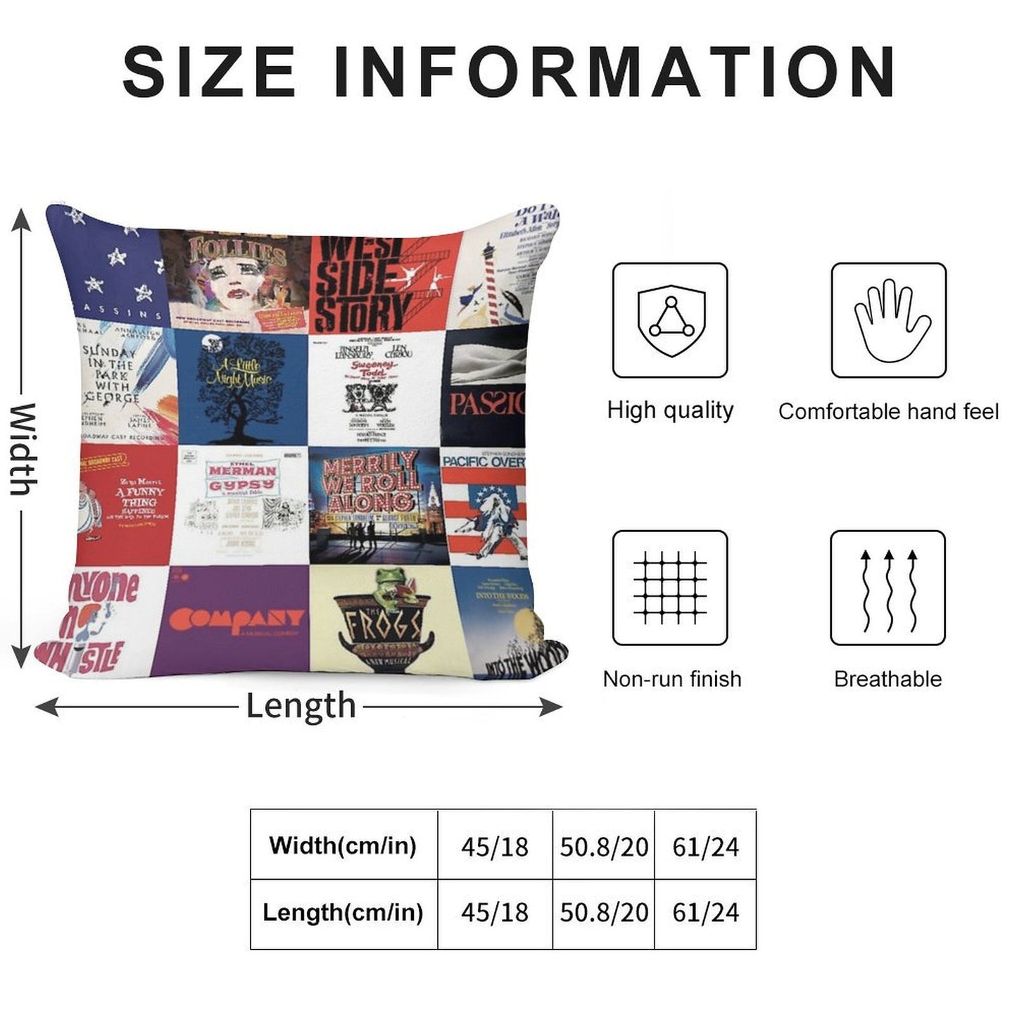 Sondheim Collage Soft Shrink-Resistant Throw Pillow