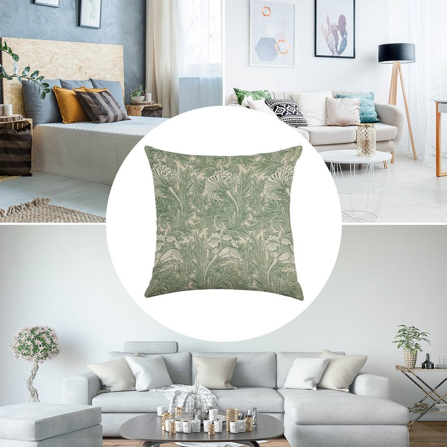 William Morris Vintage Green Tulip Floral Pattern Linen Throw Pillow Cover