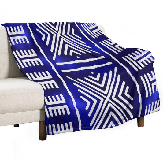 Blue African Mud Cloth Design Throw Blanket