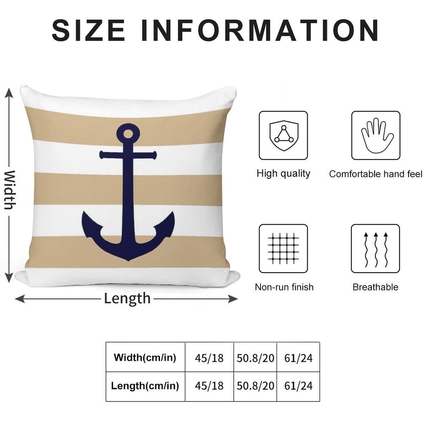 Nautical Navy Blue Anchor On Tropical Tan Stripes Soft Ultra-Soft Texture Throw Pillow