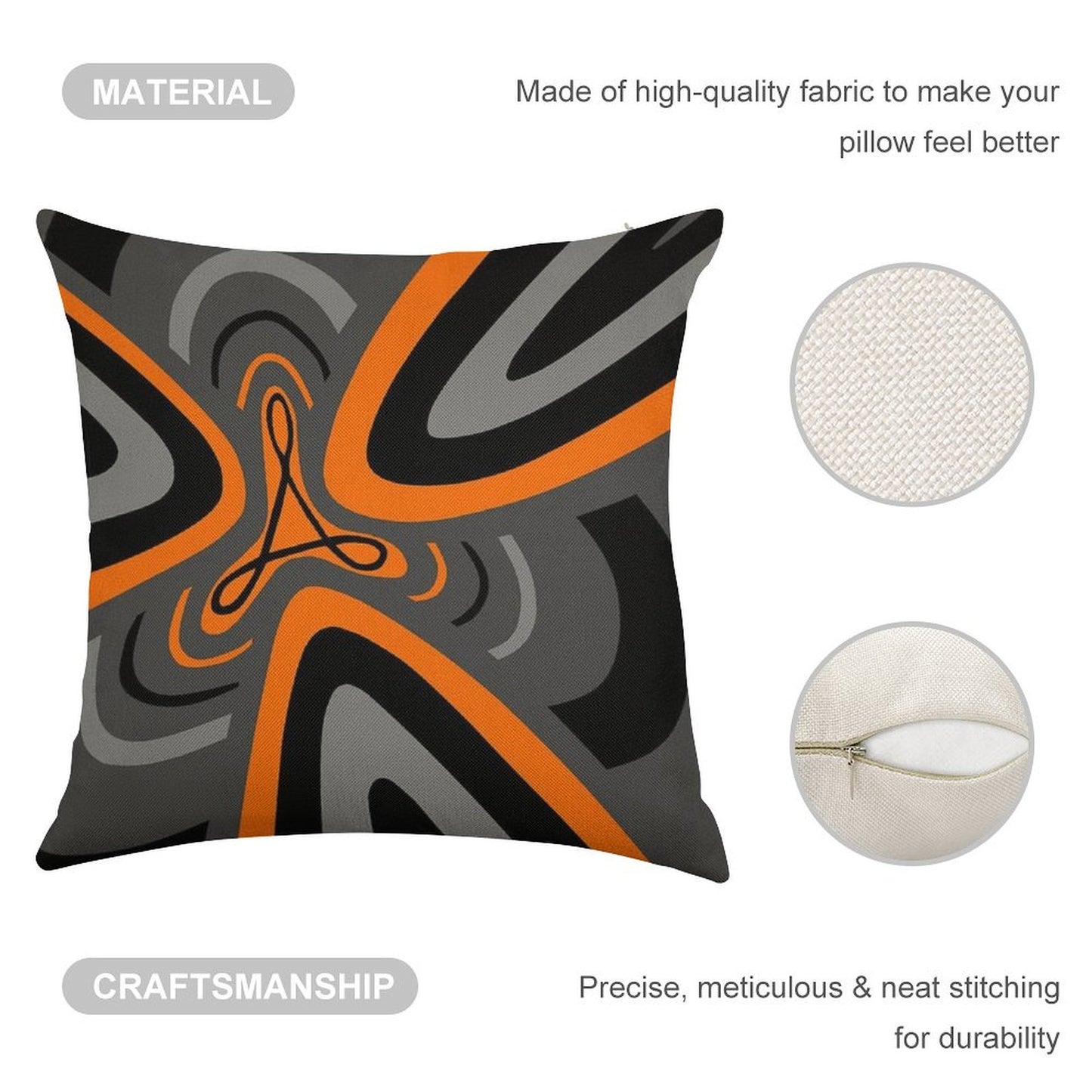 Hail Adobe - Orange, Grey, And Black Linen Throw Pillow Cover