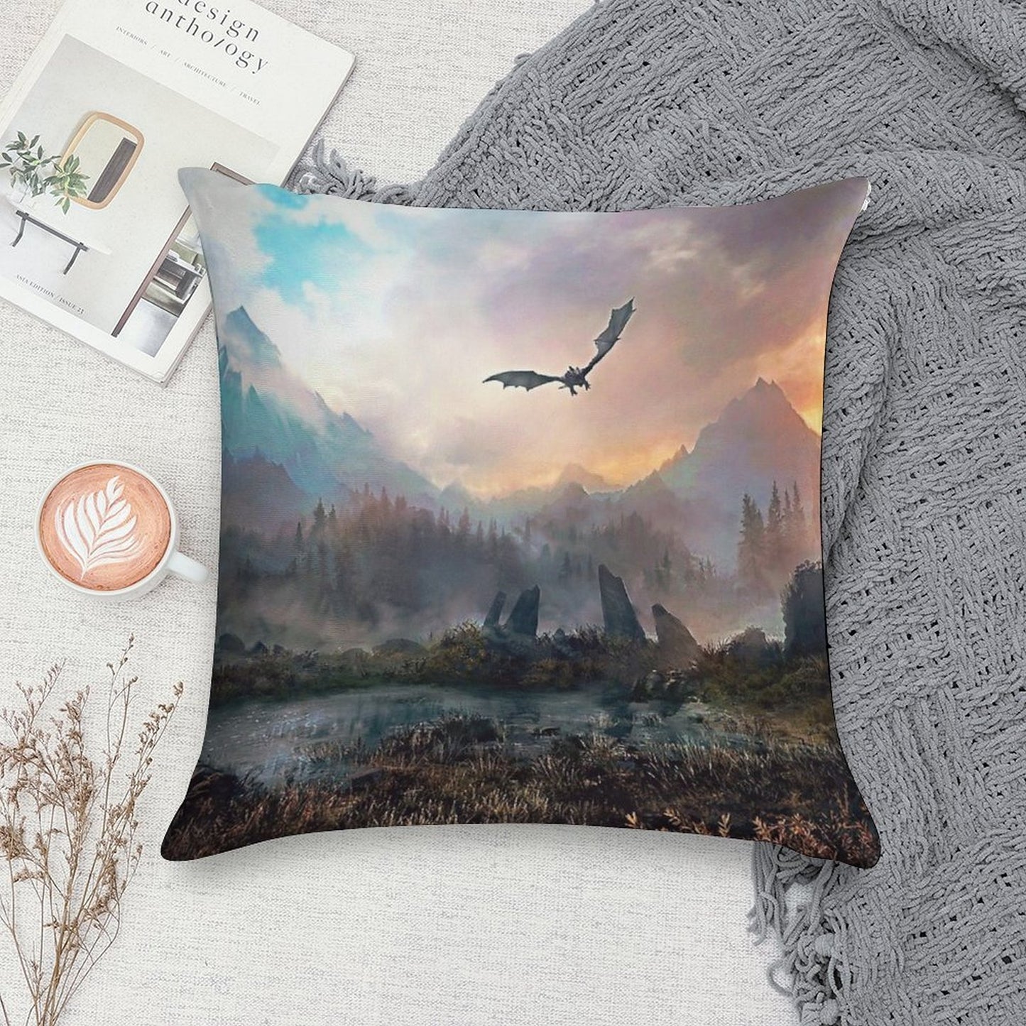 Dragon Mountain Soft Hidden Zipper Throw Pillow
