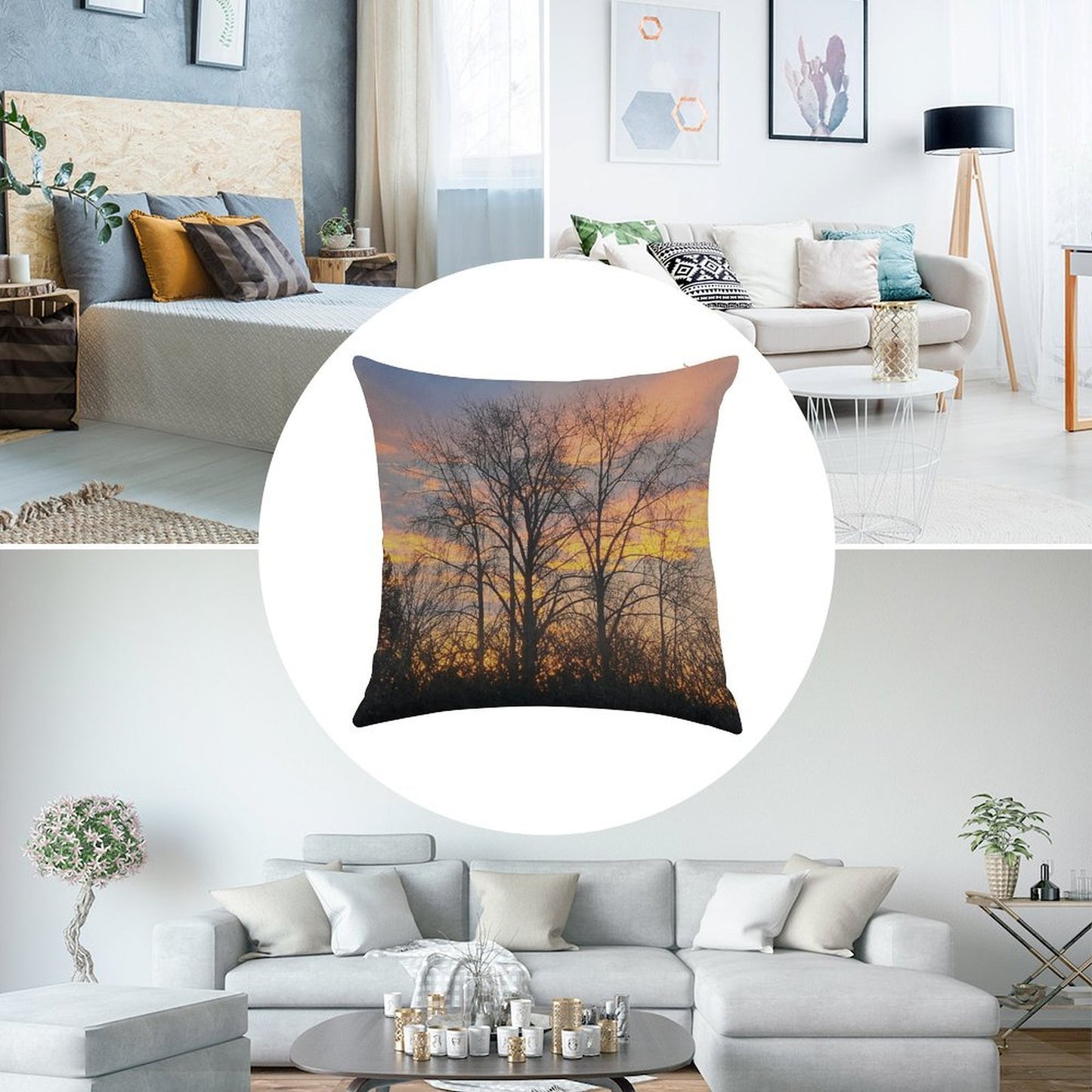 Autumn Ember Silhouette Linen Throw Pillow Cover