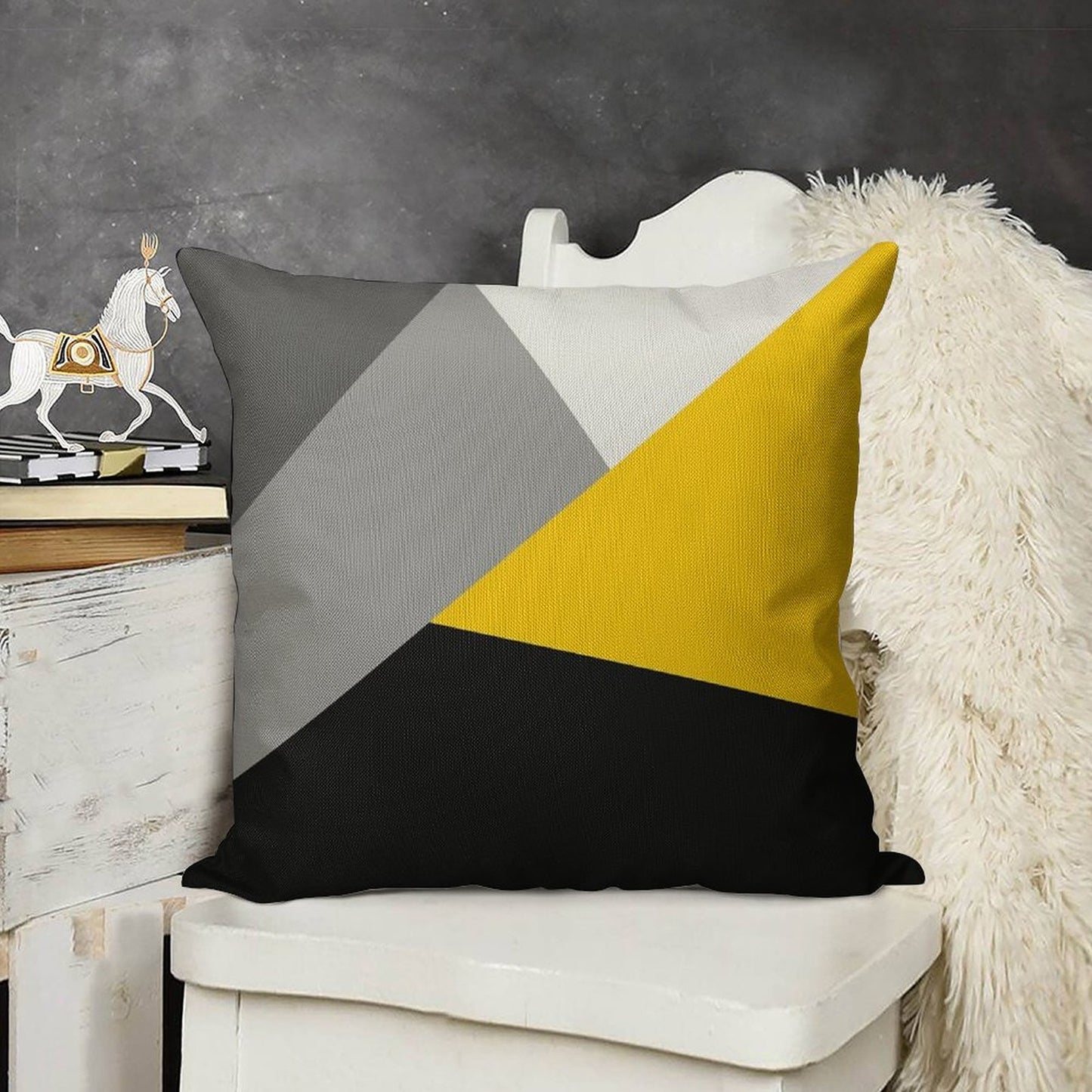 Simple Modern Gray Yellow And Black Geo Linen Throw Pillow Cover