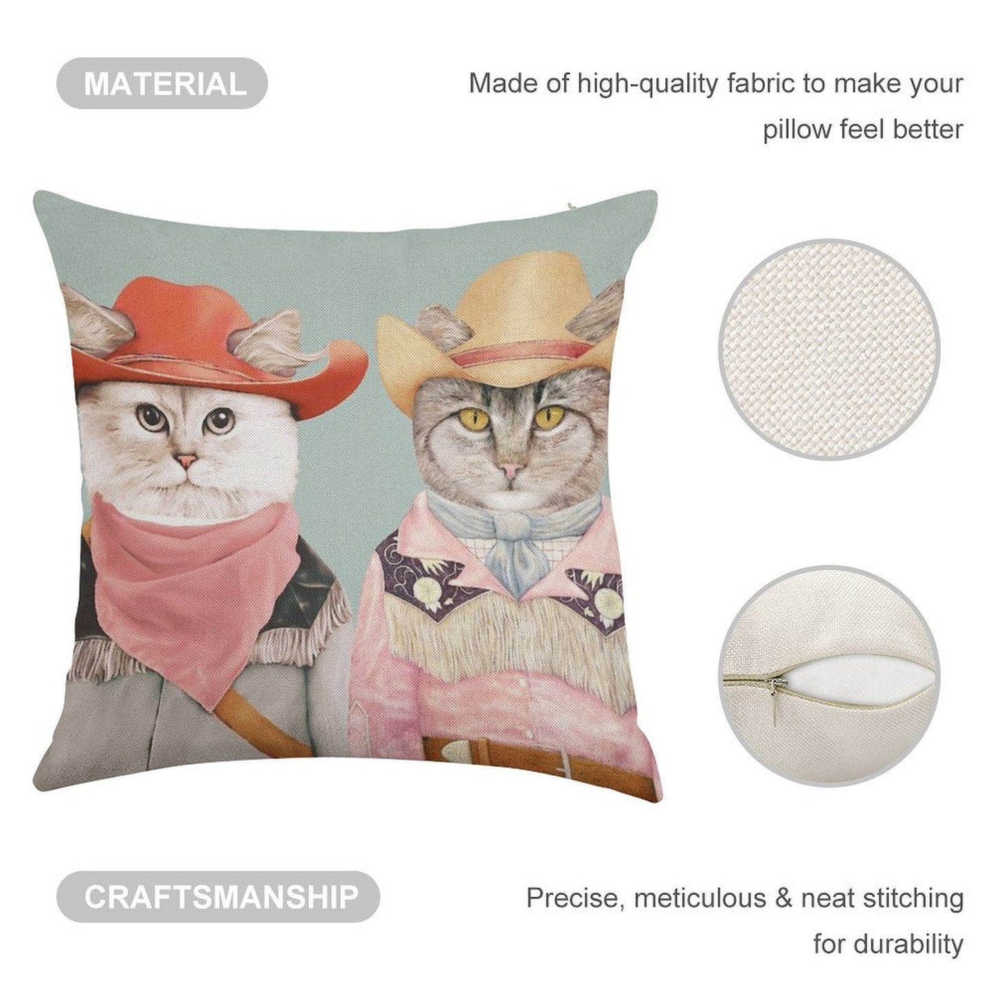 Cowboy Cats Linen Throw Pillow Cover
