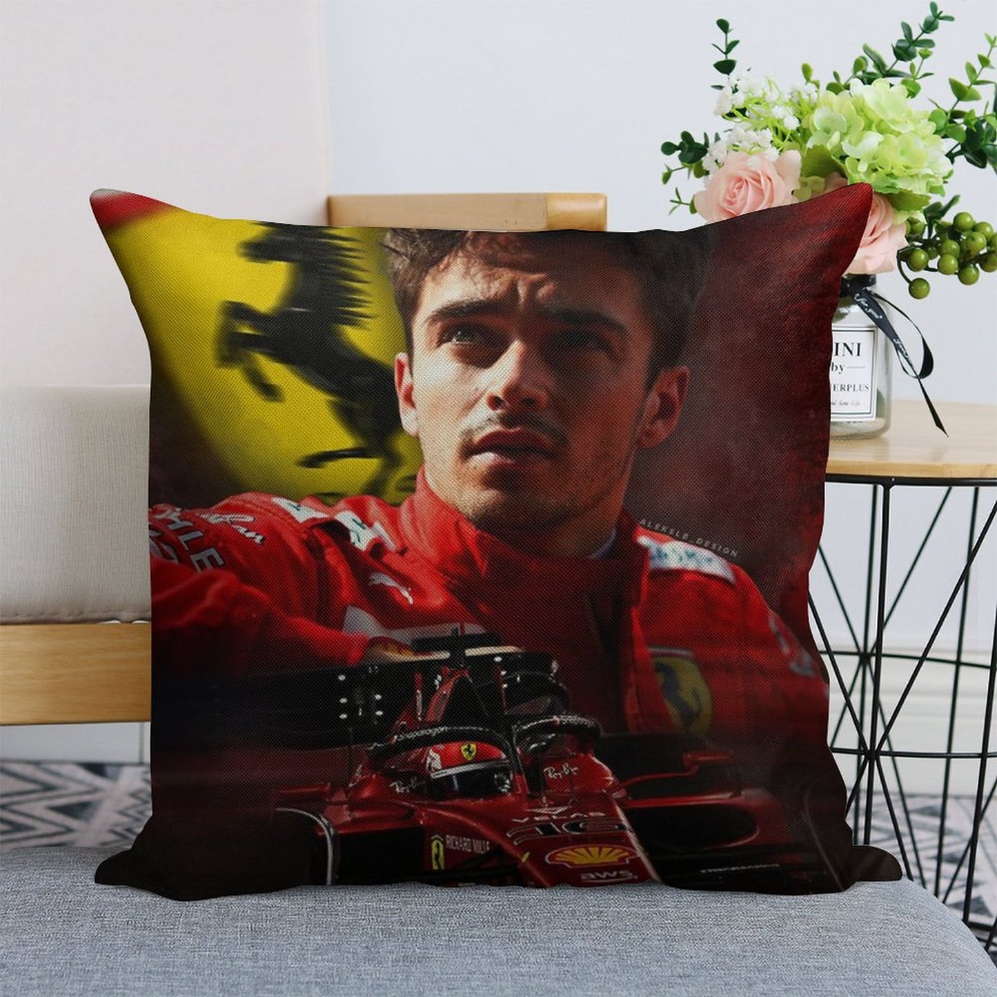 Charles Leclerc F1 2022 Linen Throw Pillow Cover