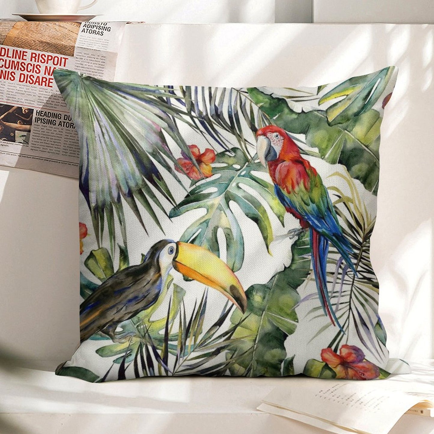 TROPICAL JUNGLE Linen Throw Pillow Cover