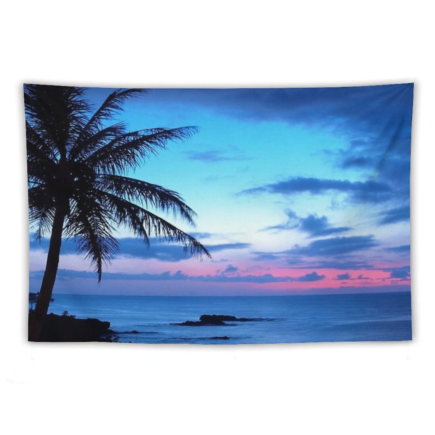 Tropical Island Pretty Pink Blue Sunset Landscape Tapestry